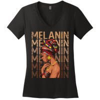 Black Strong  Afro Love Melanin African American Women's V-Neck T-Shirt