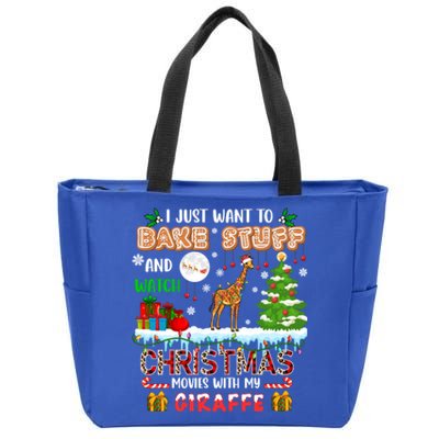 Bake Stuff And Watch Xmas Movies With My Giraffe Santa Lover Gift Zip Tote Bag