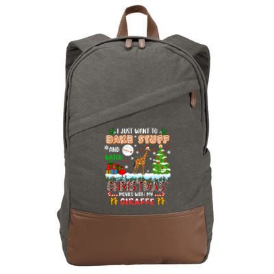 Bake Stuff And Watch Xmas Movies With My Giraffe Santa Lover Gift Cotton Canvas Backpack