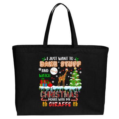 Bake Stuff And Watch Xmas Movies With My Giraffe Santa Lover Gift Cotton Canvas Jumbo Tote