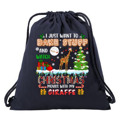 Bake Stuff And Watch Xmas Movies With My Giraffe Santa Lover Gift Drawstring Bag