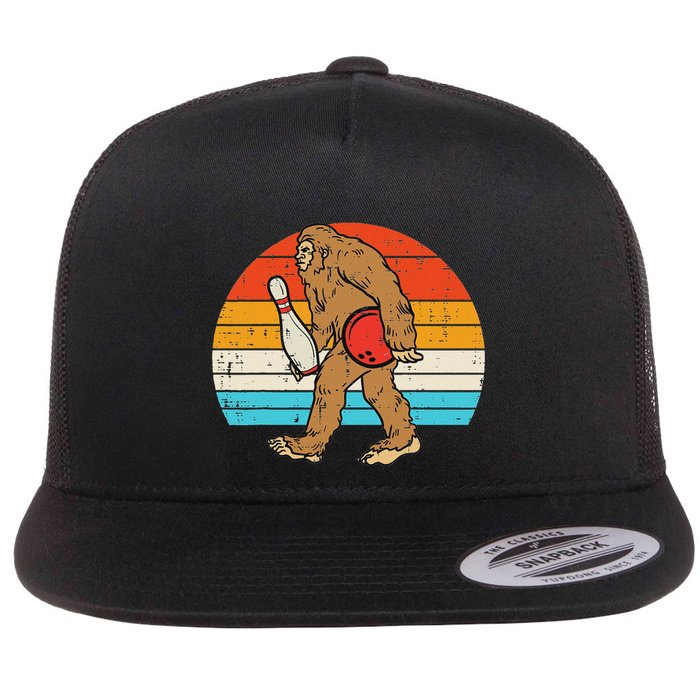 Bigfoot Sasquatch Bowling Retro Bowler Team Flat Bill Trucker Hat
