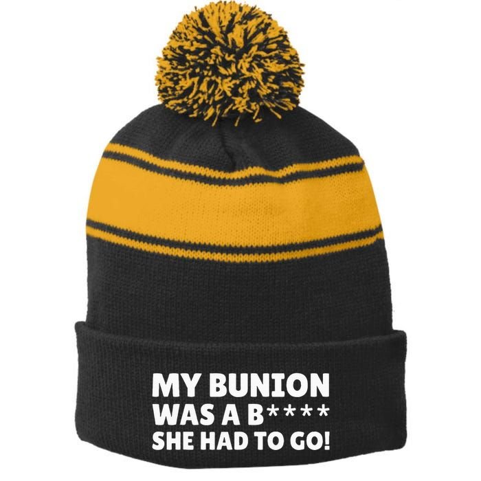 Bunion Surgery Stripe Pom Pom Beanie