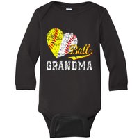 Baseball Softball Ball Heart Grandma Mother's Day Baby Long Sleeve Bodysuit