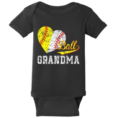 Baseball Softball Ball Heart Grandma Mother's Day Baby Bodysuit