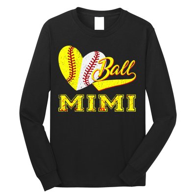 Baseball Softball Ball Heart Mimi Mother's Day Long Sleeve Shirt