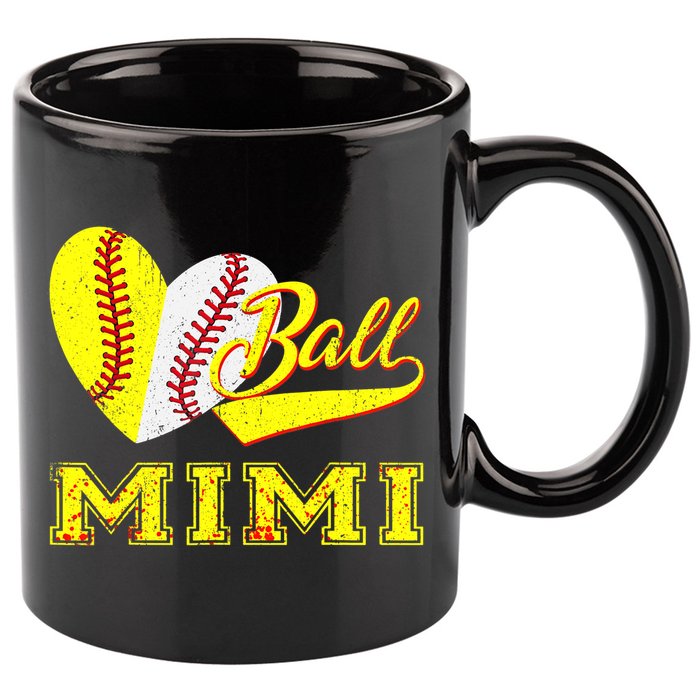 Baseball Softball Ball Heart Mimi Mother's Day 11oz C Handle Ceramic Mug