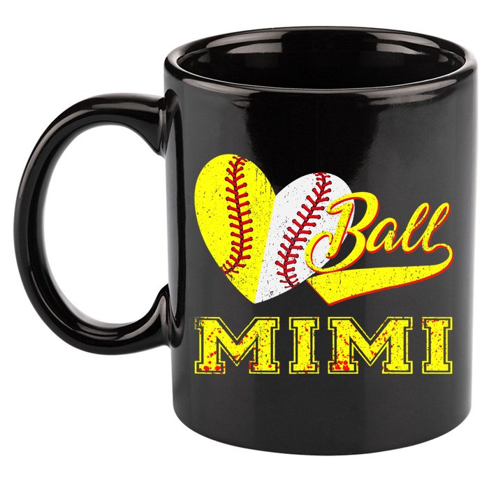 Baseball Softball Ball Heart Mimi Mother's Day 11oz C Handle Ceramic Mug