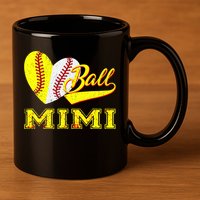 Baseball Softball Ball Heart Mimi Mother's Day 11oz C Handle Ceramic Mug