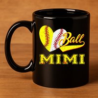 Baseball Softball Ball Heart Mimi Mother's Day 11oz C Handle Ceramic Mug