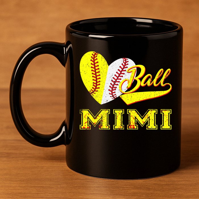 Baseball Softball Ball Heart Mimi Mother's Day 11oz C Handle Ceramic Mug