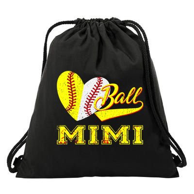 Baseball Softball Ball Heart Mimi Mother's Day Drawstring Bag