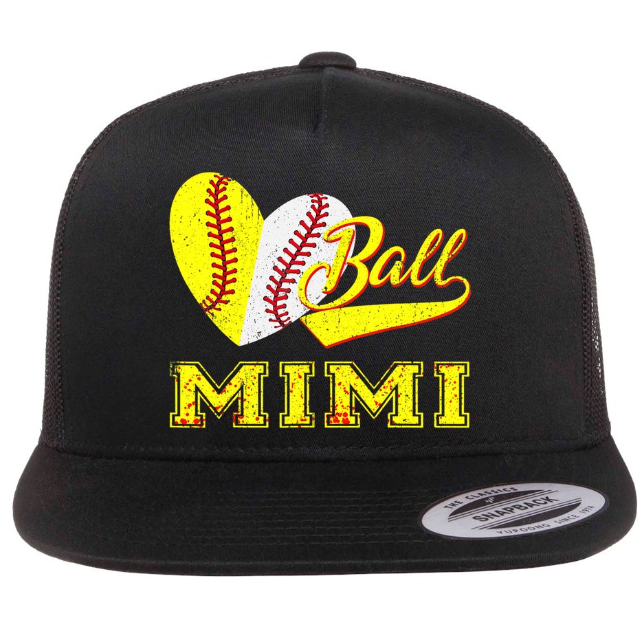 Baseball Softball Ball Heart Mimi Mother's Day Flat Bill Trucker Hat