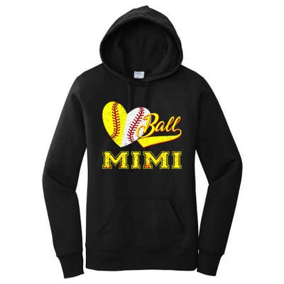 Baseball Softball Ball Heart Mimi Mother's Day Women's Pullover Hoodie