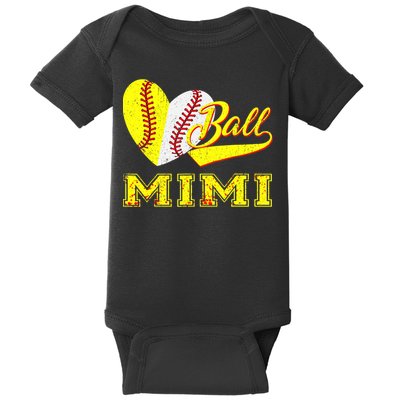 Baseball Softball Ball Heart Mimi Mother's Day Baby Bodysuit