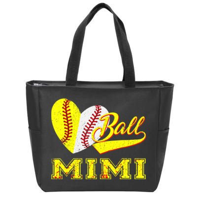 Baseball Softball Ball Heart Mimi Mother's Day Zip Tote Bag