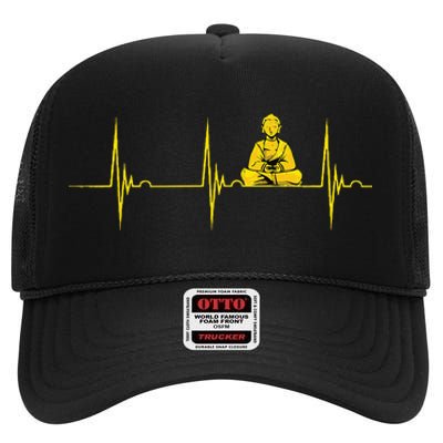 Buddha Statue Buddhist Heartbeat Ekg Pulse Zen Yoga Buddhism High Crown Mesh Back Trucker Hat