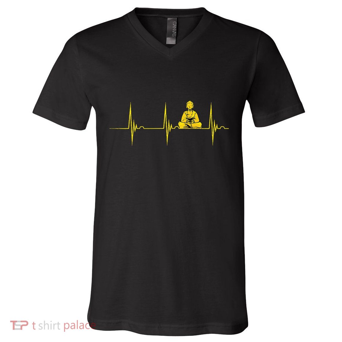 Buddha Statue Buddhist Heartbeat Ekg Pulse Zen Yoga Buddhism V-Neck T-Shirt