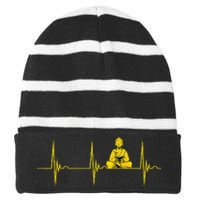 Buddha Statue Buddhist Heartbeat Ekg Pulse Zen Yoga Buddhism Striped Beanie with Solid Band