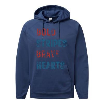 Bold Stripes Brave Hearts 4th Of July Performance Fleece Hoodie