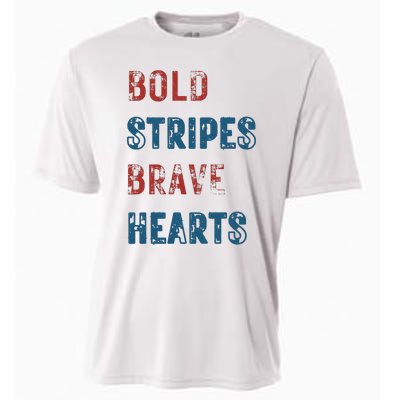 Bold Stripes Brave Hearts 4th Of July Cooling Performance Crew T-Shirt