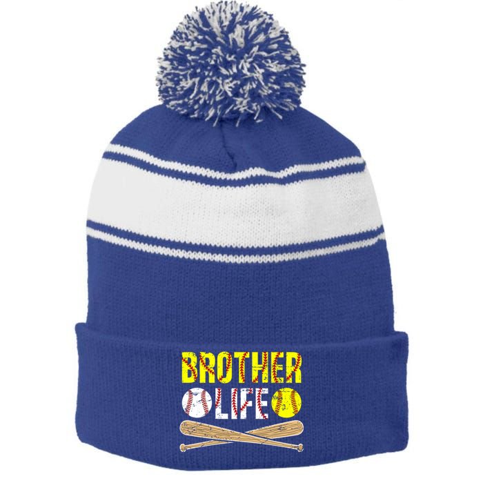 Baseball Softball Brother Life Softball Baseball Brother Cool Gift Stripe Pom Pom Beanie