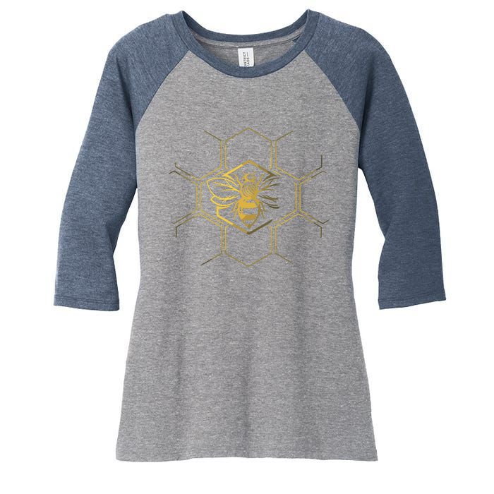 Beekeeper Shirts, Beekeeping Honeycomb Love For Bees Women's Tri-Blend 3/4-Sleeve Raglan Shirt