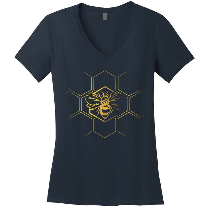 Beekeeper Shirts, Beekeeping Honeycomb Love For Bees Women's V-Neck T-Shirt