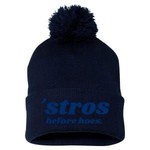 Baseball Stros Before Hoes Houston Pom Pom 12in Knit Beanie