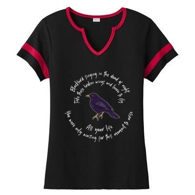 Blackbird Singing Bird Wings Microphone Singer Lyrics Artist Ladies Halftime Notch Neck Tee