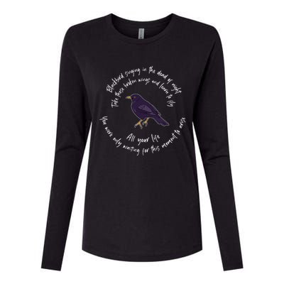 Blackbird Singing Bird Wings Microphone Singer Lyrics Artist Womens Cotton Relaxed Long Sleeve T-Shirt