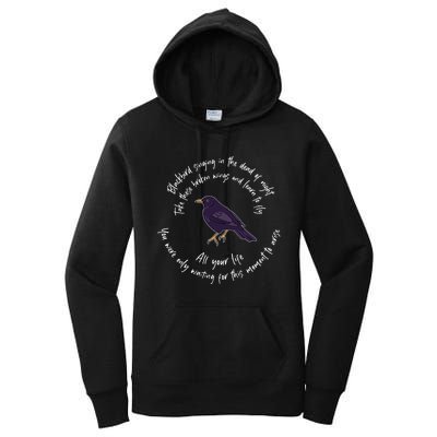 Blackbird Singing Bird Wings Microphone Singer Lyrics Artist Women's Pullover Hoodie