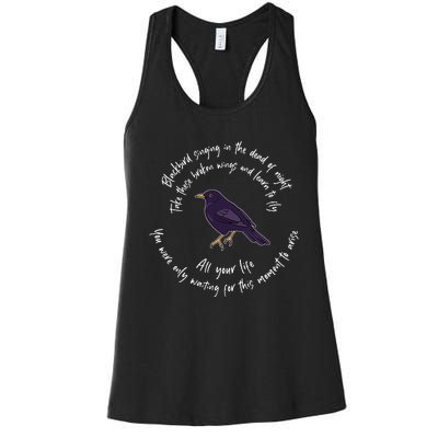 Blackbird Singing Bird Wings Microphone Singer Lyrics Artist Women's Racerback Tank