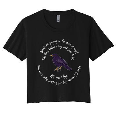 Blackbird Singing Bird Wings Microphone Singer Lyrics Artist Women's Crop Top Tee