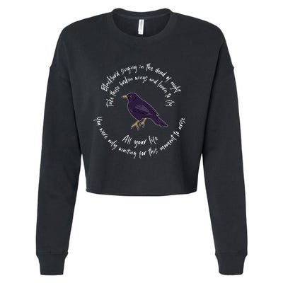 Blackbird Singing Bird Wings Microphone Singer Lyrics Artist Cropped Pullover Crew