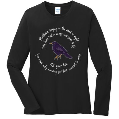 Blackbird Singing Bird Wings Microphone Singer Lyrics Artist Ladies Long Sleeve Shirt