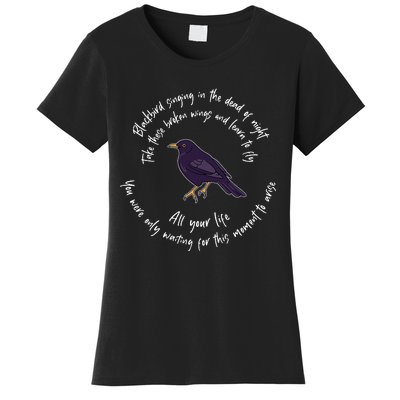 Blackbird Singing Bird Wings Microphone Singer Lyrics Artist Women's T-Shirt