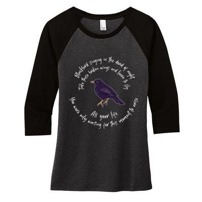 Blackbird Singing Bird Wings Microphone Singer Lyrics Artist Women's Tri-Blend 3/4-Sleeve Raglan Shirt