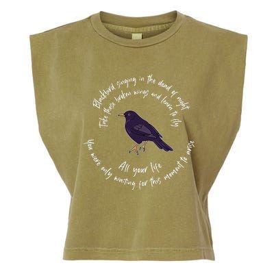 Blackbird Singing Bird Wings Microphone Singer Lyrics Artist Garment-Dyed Women's Muscle Tee