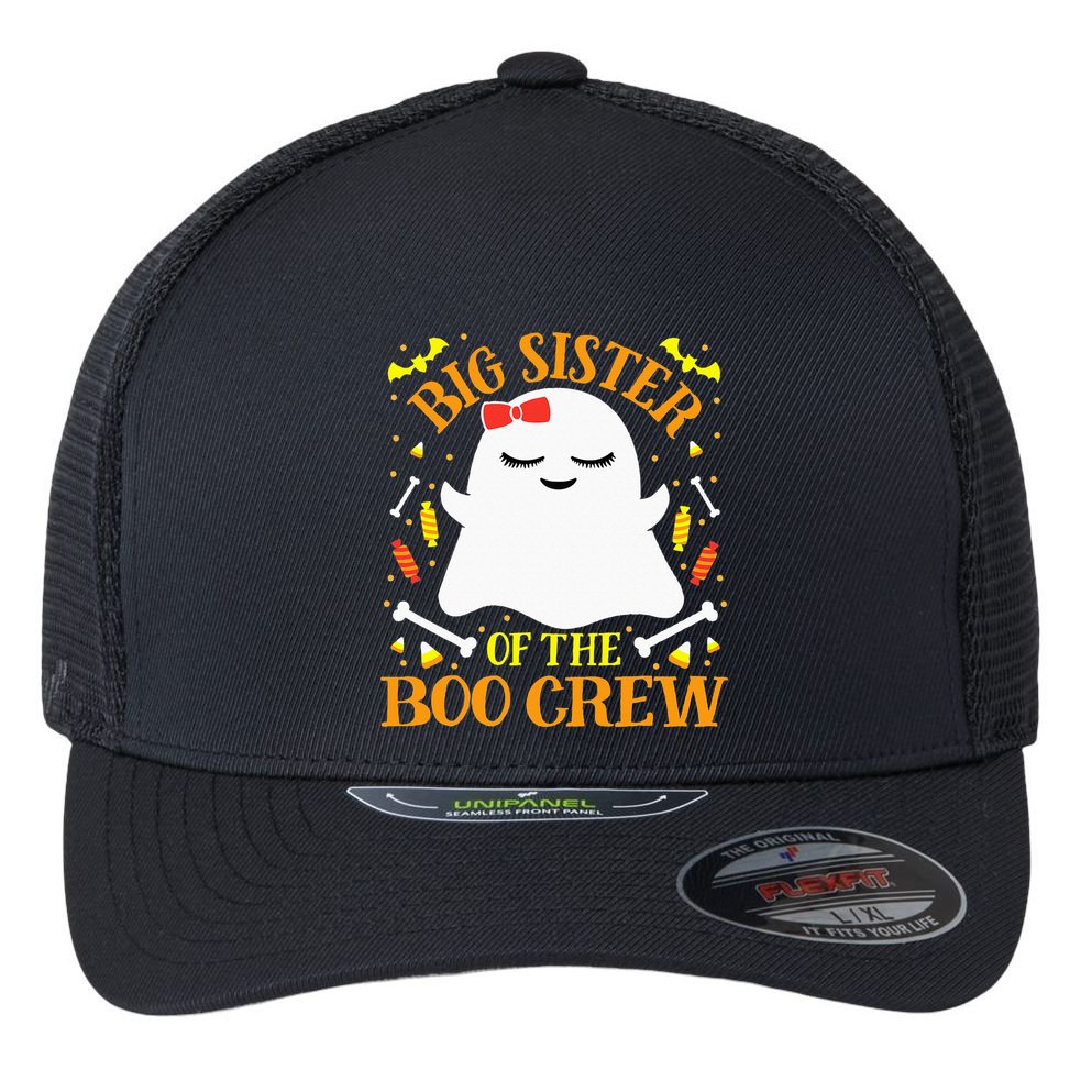 Big Sister Boo Crew Ghost Matching Family Halloween Flexfit Unipanel Trucker Cap
