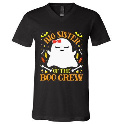 Big Sister Boo Crew Ghost Matching Family Halloween V-Neck T-Shirt