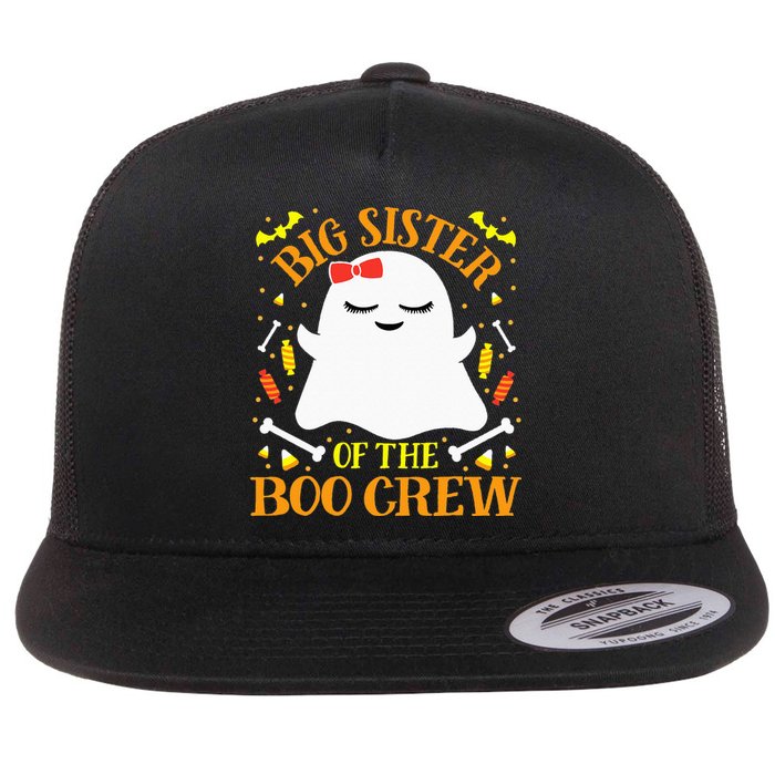 Big Sister Boo Crew Ghost Matching Family Halloween Flat Bill Trucker Hat