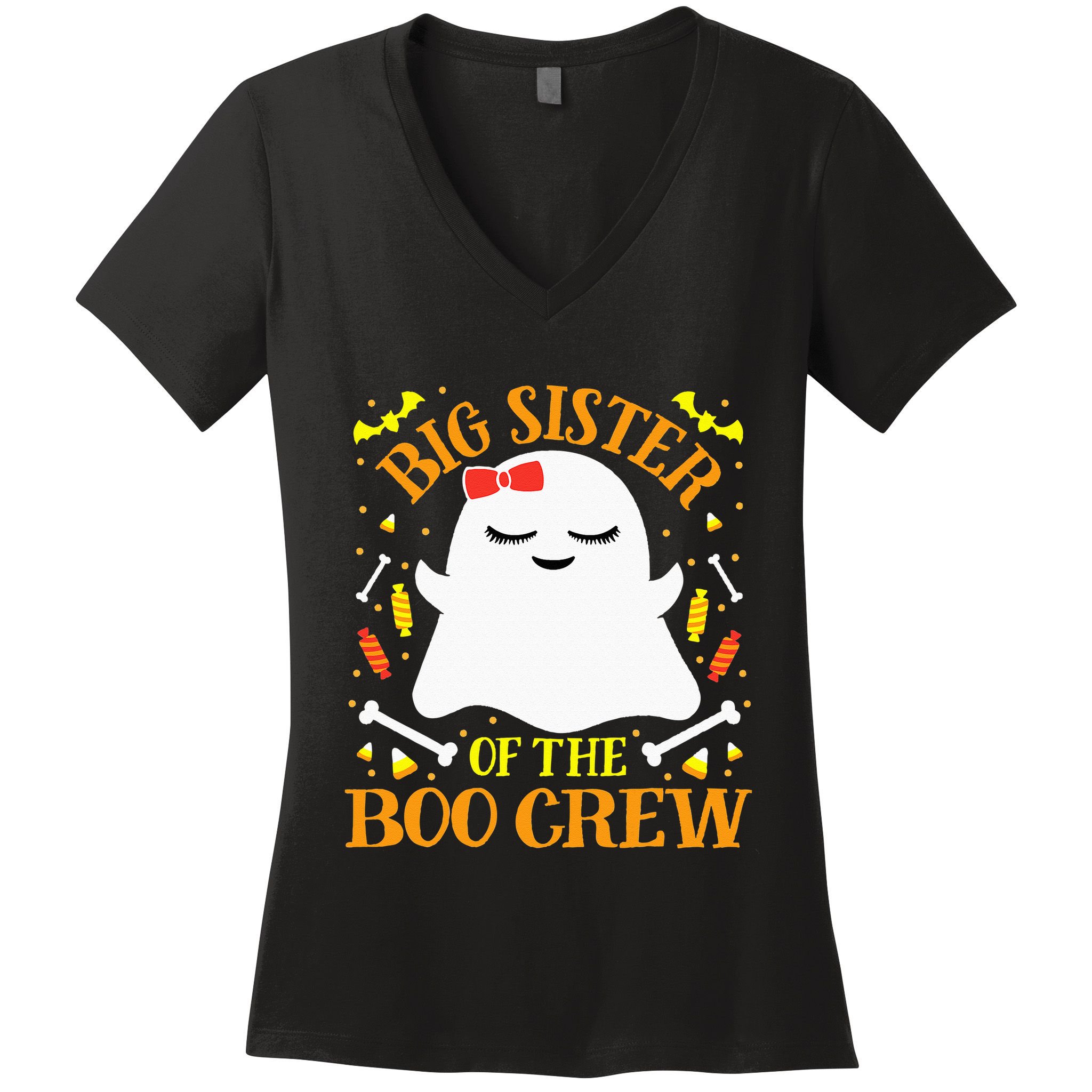 Big Sister Boo Crew Ghost Matching Family Halloween Women's V-Neck T-Shirt