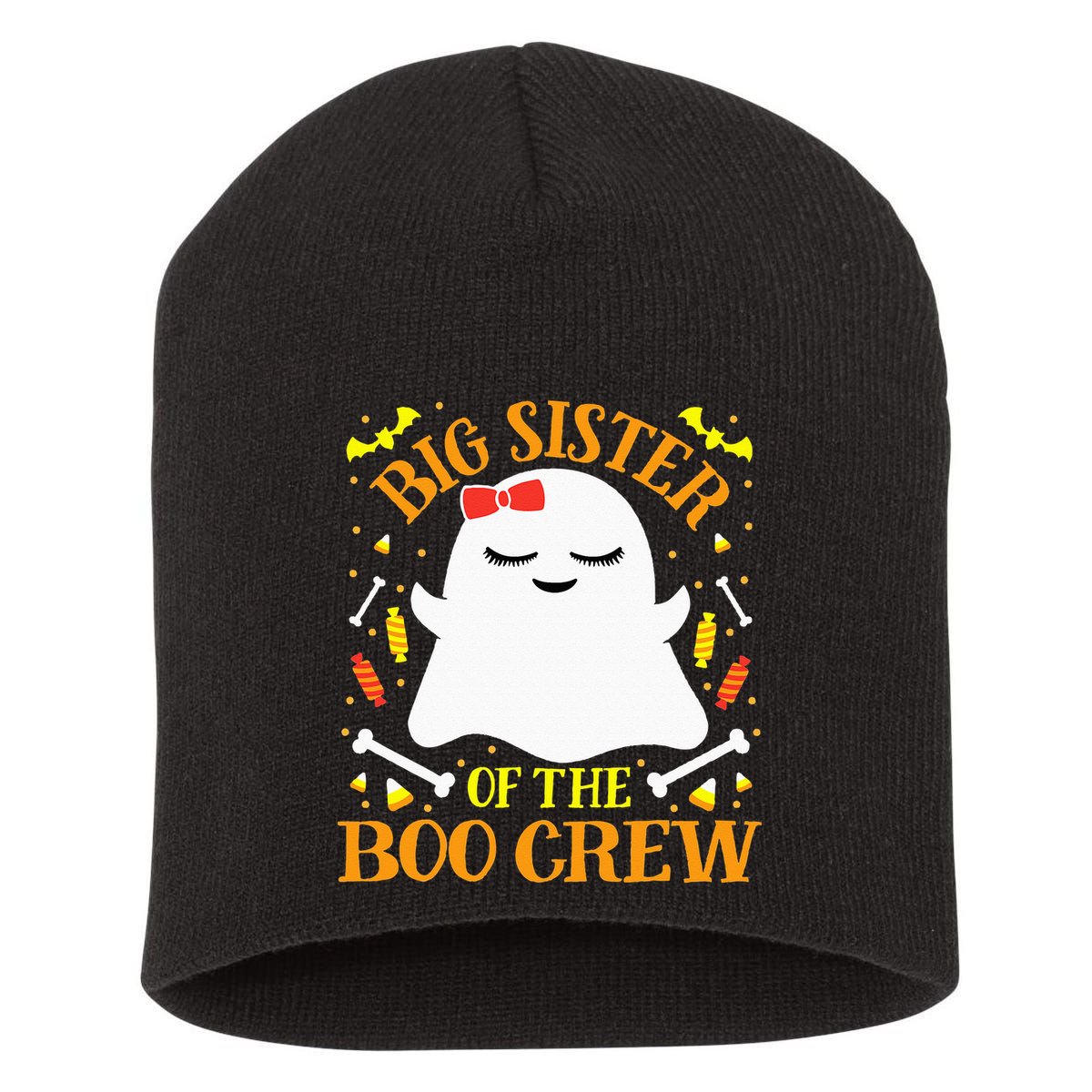 Big Sister Boo Crew Ghost Matching Family Halloween Short Acrylic Beanie