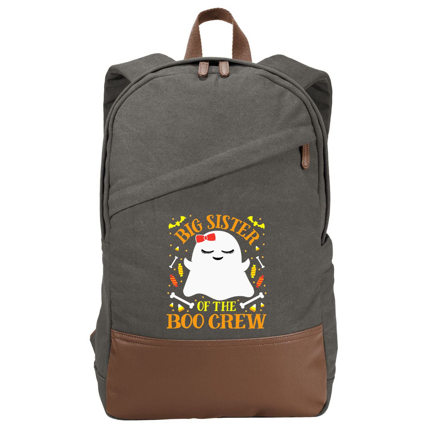 Big Sister Boo Crew Ghost Matching Family Halloween Cotton Canvas Backpack