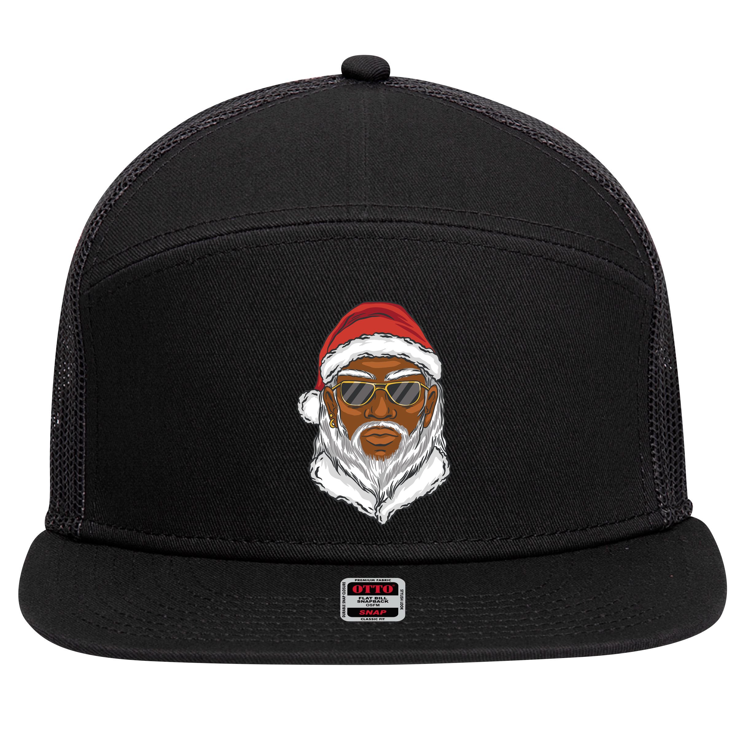 Black Santa 7 Panel Mesh Trucker Snapback Hat