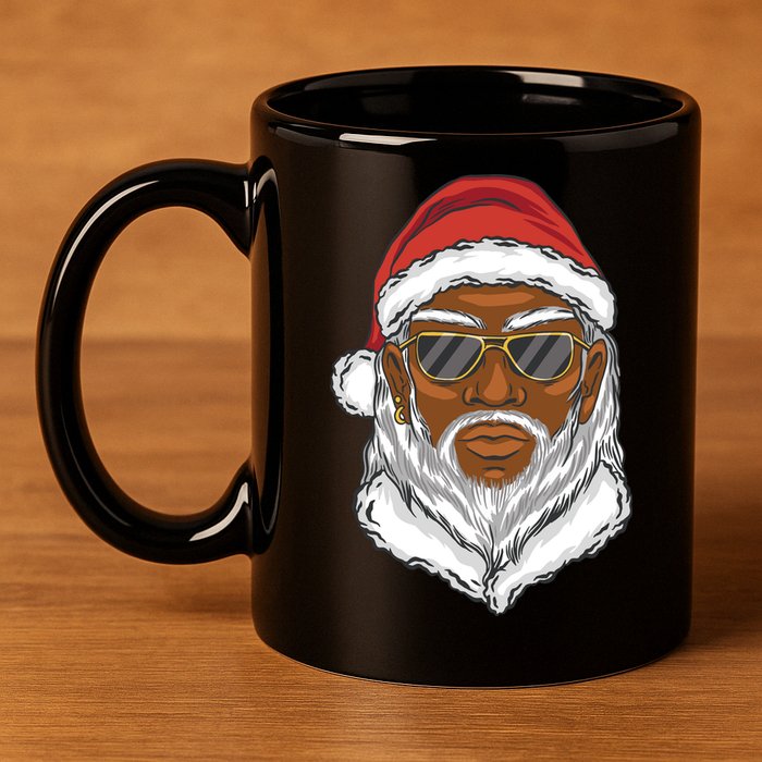 Black Santa 11oz C Handle Ceramic Mug