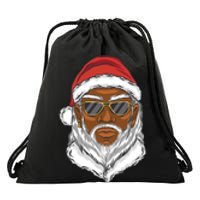 Black Santa Drawstring Bag