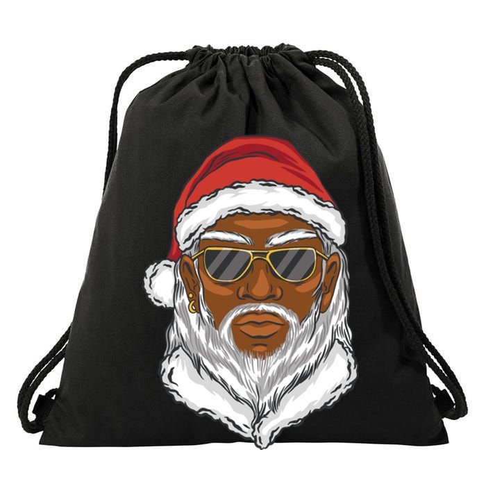 Black Santa Drawstring Bag