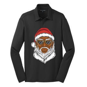 Black Santa Silk Touch Performance Long Sleeve Polo